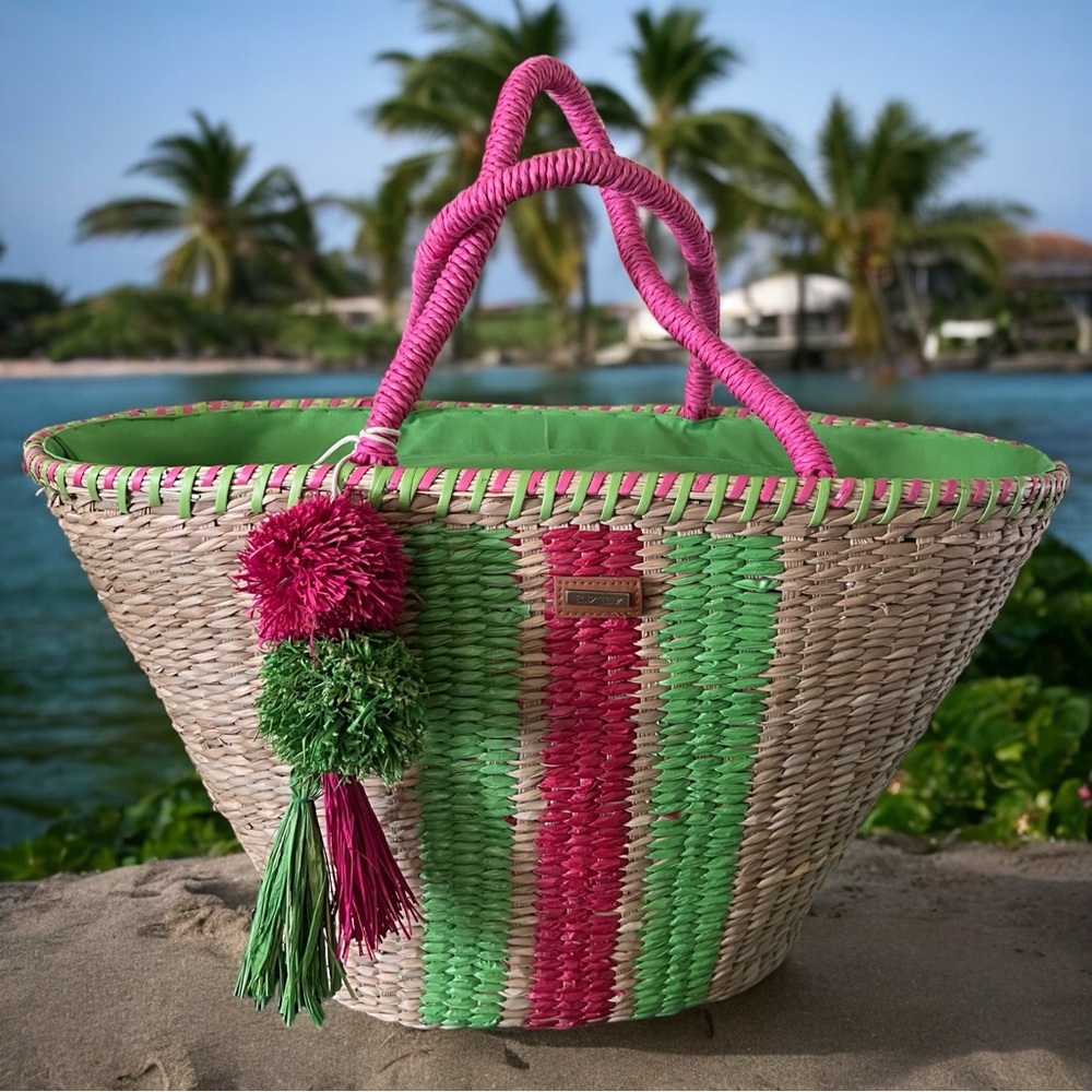 💖 Sun N Sand Large Pom Pom Straw Tote 💖